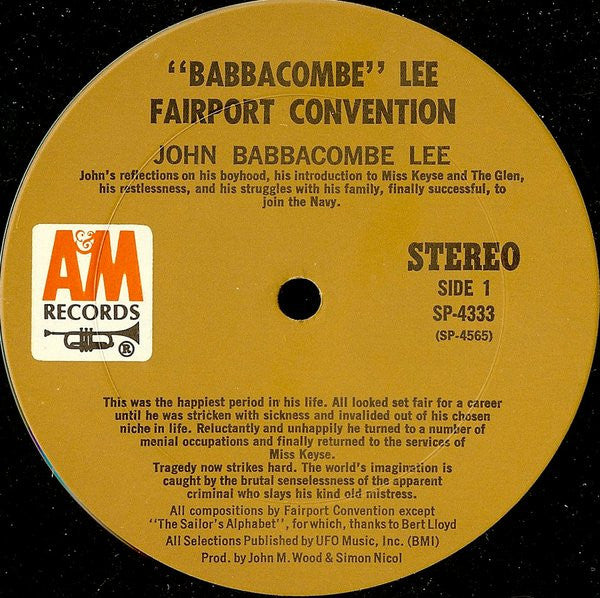 Fairport Convention - "Babbacombe" Lee - Mint- LP Record 1971 A&M USA Original Vinyl & Book Folk Rock - Shuga Records