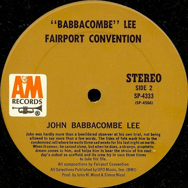 Fairport Convention - "Babbacombe" Lee - Mint- LP Record 1971 A&M USA Original Vinyl & Book Folk Rock - Shuga Records