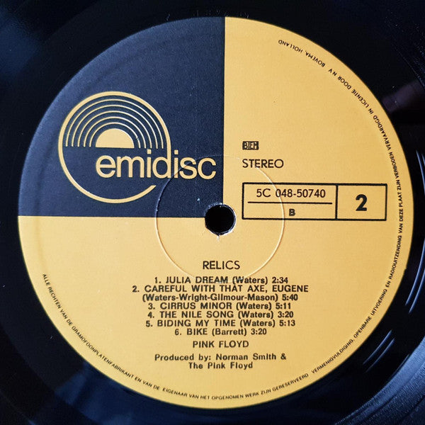 Pink Floyd - Relics - Mint- (VG+ cover) LP Record 1971 Emidisc Netherlands Vinyl - Psychedelic Rock / Prog Rock - Shuga Records