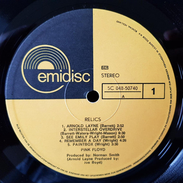 Pink Floyd - Relics - Mint- (VG+ cover) LP Record 1971 Emidisc Netherlands Vinyl - Psychedelic Rock / Prog Rock - Shuga Records