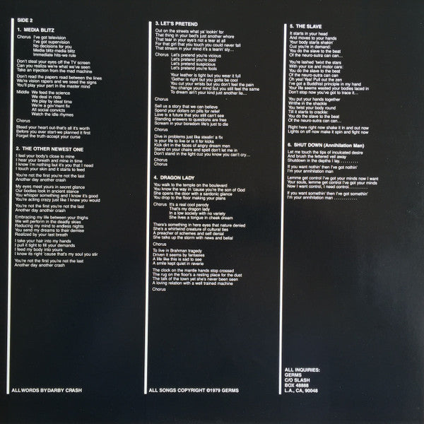 Germs - (GI) (1979) - VG LP Record 2005 Rhino USA 180 gram Vinyl & Insert - Punk Rock / Grail - Shuga Records