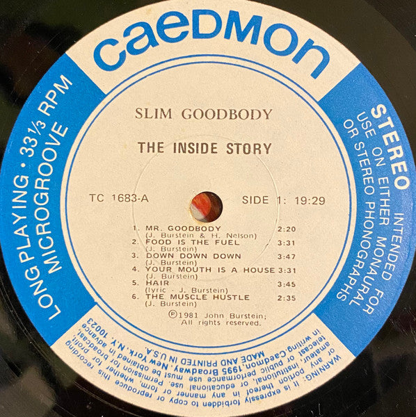 Slim Goodbody - The Inside Story - VG+ LP Record 1981 Caedmon USA Vinyl & Poster - Educational / Spoken Word - Shuga Records
