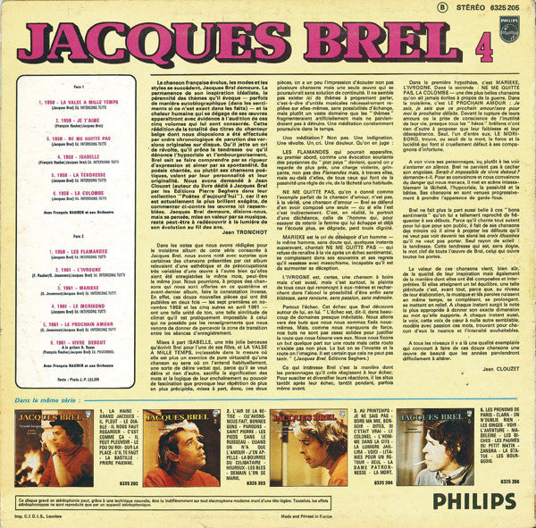 Jacques Brel – 4 - La Valse À Mille Temps (1967) - VG+ LP Record 1970 Philips France Vinyl - French Pop / Chanson - Shuga Records
