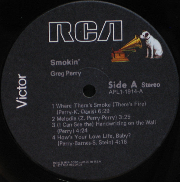 Greg Perry - Smokin' - VG+ (VG- low grade cover) LP Record 1977 RCA USA Original Vinyl - Soul / Funk / Disco - Shuga Records