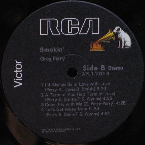 Greg Perry - Smokin' - VG+ (VG- low grade cover) LP Record 1977 RCA USA Original Vinyl - Soul / Funk / Disco - Shuga Records