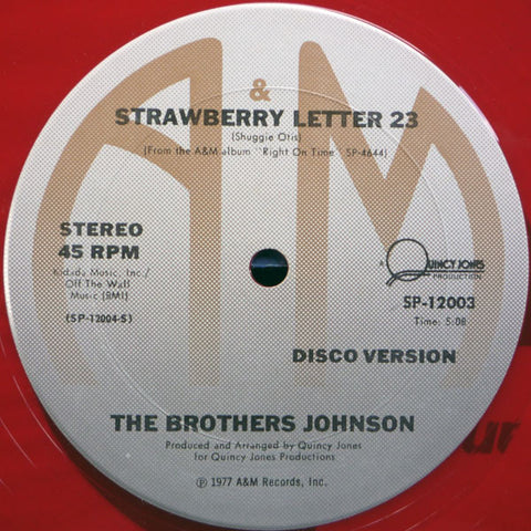 The Brothers Johnson - Strawberry Letter 23 (Disco Version) / Get The Funk Out Ma Face (Disco Version) - VG 12" Single Record 1977 A&M USA Red Vinyl - Disco / Funk - Shuga Records