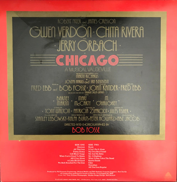 Original Cast - Chicago (A Musical Vaudeville) - VG+ LP Record 1975 Arista USA Original Vinyl - Cabaret / Musical - Shuga Records