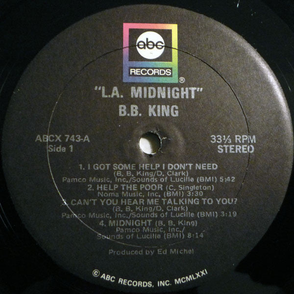 B.B. King - L.A. Midnight - VG+ LP Record 1971 ABC Stereo USA Original Press Vinyl - Blues - Shuga Records