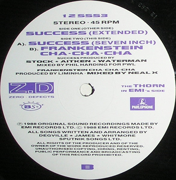 Sputnik, Aitken Waterman - Success - Mint- 12" Single Record 1988 Parlophone UK Vinyl - Synth-pop