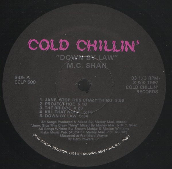 M.C. Shan - Down By Law - VG+ (VG Cover) LP Record 1987 Cold Chillin USA Original Vinyl & Black Labels - Hip Hop / Boom Bap
