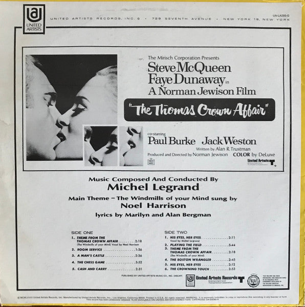 Michel Legrand - The Thomas Crown Affair (Original Motion Picture Score 1968) - VG+ LP Record 1974 United Artists USA Vinyl - Soundtrack - Shuga Records