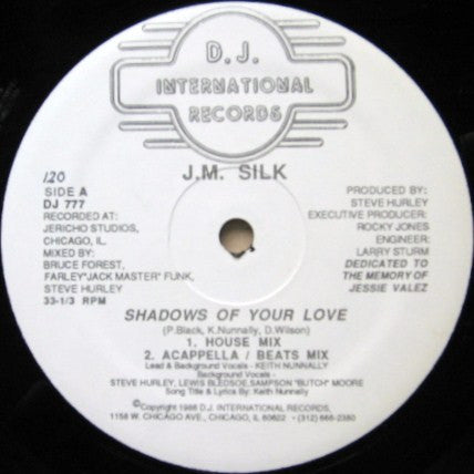 J.M. Silk - Shadows Of Your Love - VG+ 12" Single Record 1986 D.J. International Vinyl - Chicago House - Shuga Records