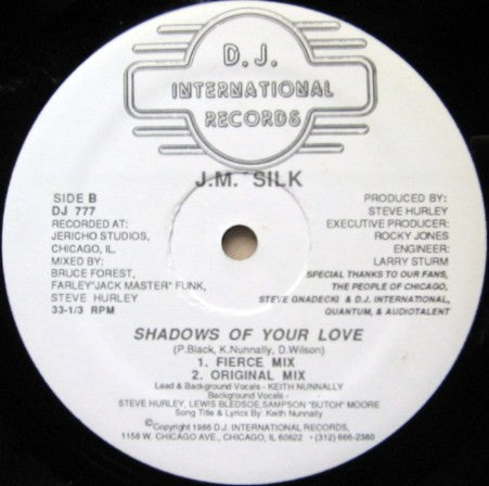 J.M. Silk - Shadows Of Your Love - VG+ 12" Single Record 1986 D.J. International Vinyl - Chicago House - Shuga Records