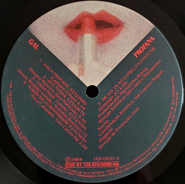 Gal Costa - Profana - VG+ LP Record 1984 RCA Brazil Vinyl - Latin / MPB / Rock / Pop - Shuga Records
