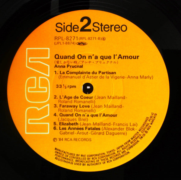 Anna Prucnal - Quand On N'A Que L'Amour - Mint- LP Record 1984 RCA Japan Vinyl & OBI - Pop / Chanson - Shuga Records