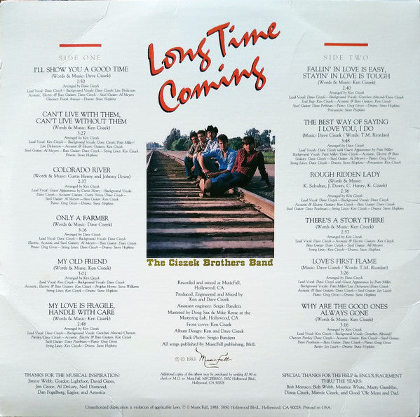 The Ciszek Brothers Band - Long Time Coming - Mint- LP Record 1983 Music Fall USA Vinyl & Insert - Southern Rock / Soft Rock / Country Rock - Shuga Records