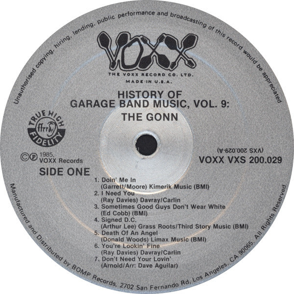 Gonn - Gonn - VG+ LP Record 1985 Voxx USA Vinyl - Garage Rock - Shuga Records