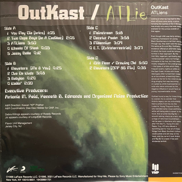 Outkast - ATLiens (1996) - Mint- 2 LP Record 2021 LaFace Vinyl Me, Please Neon Green & Blue Galaxy Vinyl - Hip Hop / Conscious - Shuga Records