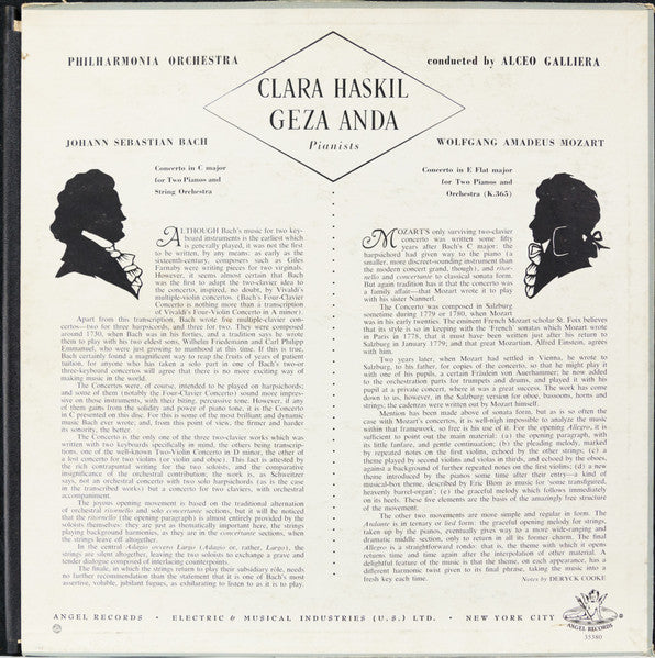 Clara Haskil, Géza Anda, Alceo Galliera – Bach, Mozart : Concertos For Two Pianos - VG+ LP Record 1957 Angle USA/UK Mono Vinyl - Classical - Shuga Records