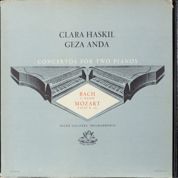 Clara Haskil, Géza Anda, Alceo Galliera – Bach, Mozart : Concertos For Two Pianos - VG+ LP Record 1957 Angle USA/UK Mono Vinyl - Classical