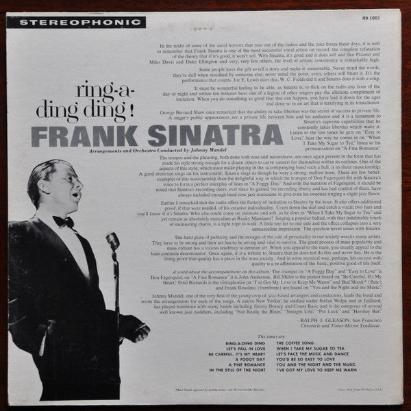 Frank Sinatra - Ring-A-Ding Ding! - VG+ LP Record 1961 Reprise USA Stereo Tri-Color Label Original Press Vinyl - Jazz / Pop / Vocal - Shuga Records