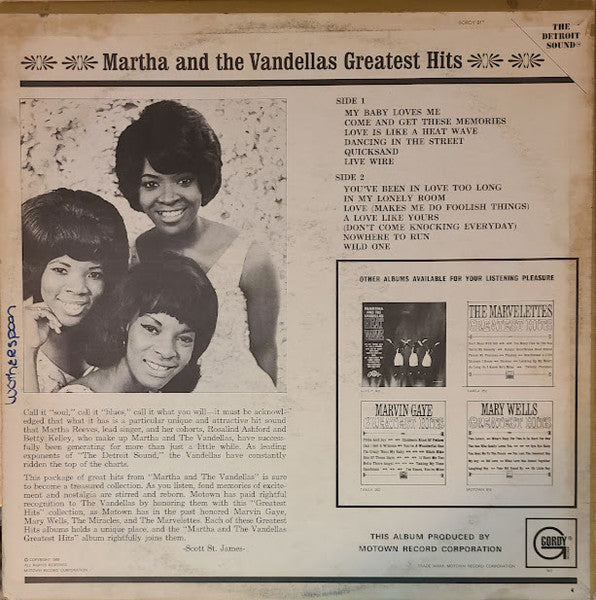 Martha And The Vandellas - Greatest Hits - VG+ LP Record 1966 Gordy Stereo USA Original Vinyl - Soul / R&B - Shuga Records