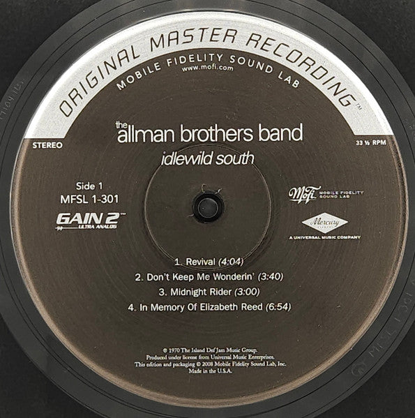 The Allman Brothers Band - Idlewild South (1970) - Mint- 2 LP Record 2009 Mobile Fidelity Sound Lab MFSL 180 gram Original Master Recording Analog 180 gram Vinyl - Rock & Roll / Blues Rock / Folk Rock - Shuga Records