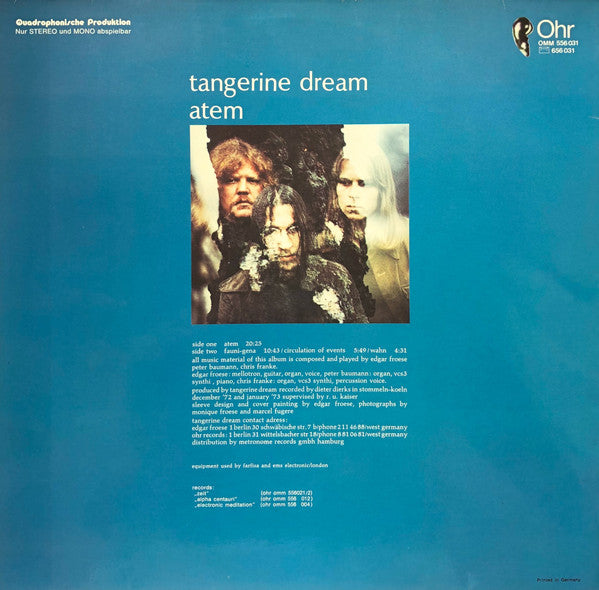 Tangerine Dream - Atem - Mint- LP Record 1973 Ohr Germany Original Press Vinyl - Krautrock / Electronic / Experimental / Ambient - Shuga Records