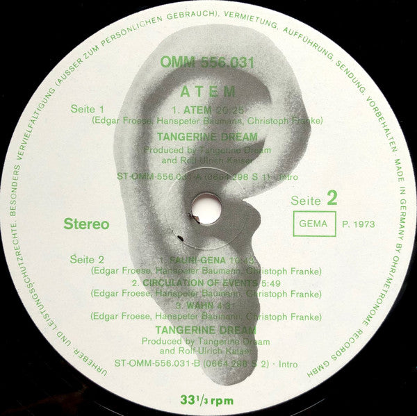 Tangerine Dream - Atem - Mint- LP Record 1973 Ohr Germany Original Press Vinyl - Krautrock / Electronic / Experimental / Ambient - Shuga Records