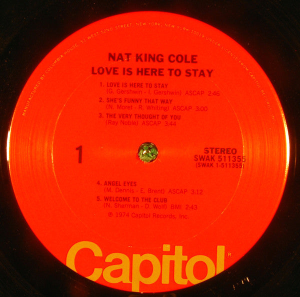 Nat King Cole - Love Is Here To Stay - VG+ LP Record 1974 Capitol USA Vinyl - Jazz / Vocal - Shuga Records