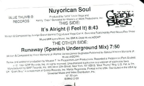 Nuyorican Soul – It's Alright (I Feel It) / Runaway - VG+ 12" Single Record 1997 Blue Thumb Giant Step USA White Label Vinyl - House / Latin