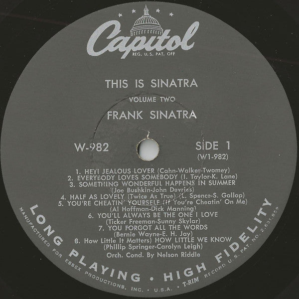 Frank Sinatra - This Is Sinatra Volume Two - VG LP Record 1958 Capitol USA Mono Original Vinyl - Jazz / Vocal / Swing - Shuga Records