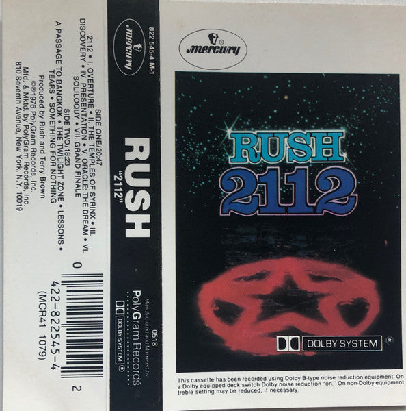 Rush - 2112 (1976) - VG+ Cassette 1985 Mercury USA Tape - Rock / Prog Rock - Shuga Records