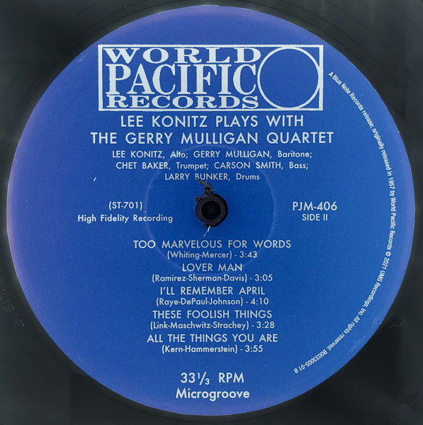 Lee Konitz Plays With The Gerry Mulligan Quartet - Lee Konitz Plays With The Gerry Mulligan Quartet  (1957) - New LP Record 2021 Blue Note Tone Poet 180 gram Vinyl - Jazz / Bop / Cool Jazz - Shuga Records