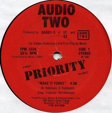 Audio Two - Make It Funky -VG+ 12" Single Record 1987 First Priority Music USA Vinyl - Hip Hop - Shuga Records