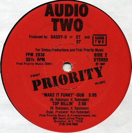 Audio Two - Make It Funky -VG+ 12" Single Record 1987 First Priority Music USA Vinyl - Hip Hop - Shuga Records