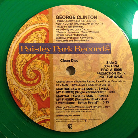 George Clinton – Martial Law (Hey Man... Smell My Finger) - Mint- 2x 12" Single Record 1993 Paisley Park USA Promo Green & Red Vinyl - Funk / P.Funk