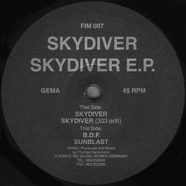 Skydiver - Skydiver E.P. - VG+ EP Record 1991 Force Inc. Music Works Germany Vinyl - Acid House / Techno - Shuga Records