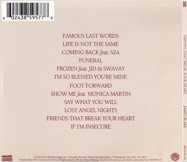 Signed Autographed - James Blake - Friends That Break Your Heart - New CD Album 2021 Republic USA - Electronic / Soul / Pop / R&B - Shuga Records