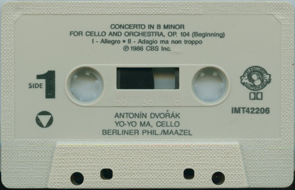 Yo-Yo Ma, Lorin Maazel – Dvořák : Cello Concerto, Op.104 / Rondo, Op.94 / Klid/Waldesruhe, Op.68 No. 5 - Mint- Cassette 1986 CBS Masterworks USA Tape - Classical