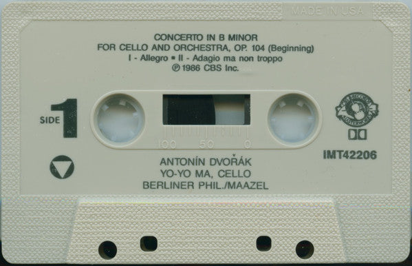 Yo-Yo Ma, Lorin Maazel – Dvořák : Cello Concerto, Op.104 / Rondo, Op.94 / Klid/Waldesruhe, Op.68 No. 5 - Mint- Cassette 1986 CBS Masterworks USA Tape - Classical - Shuga Records