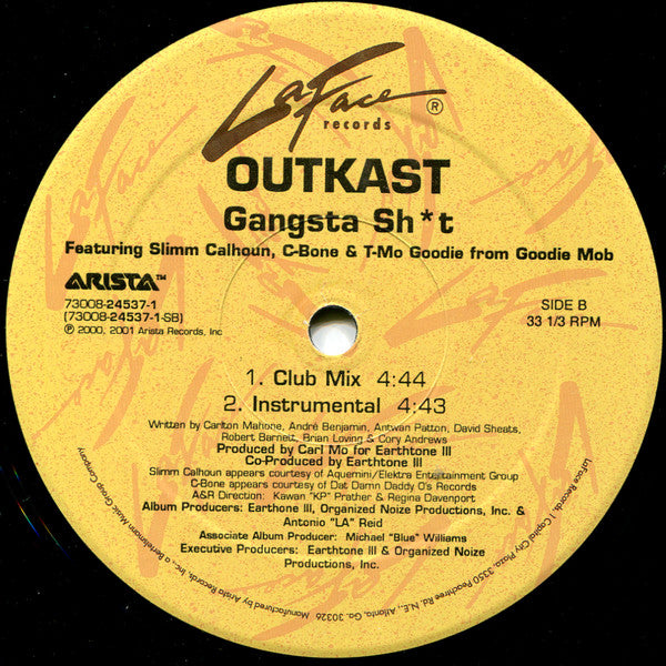 Outkast - So Fresh, So Clean / Gangsta Sh*t - VG+ 12" Single Record 2001 LaFace USA Original Vinyl - Hip Hop - Shuga Records