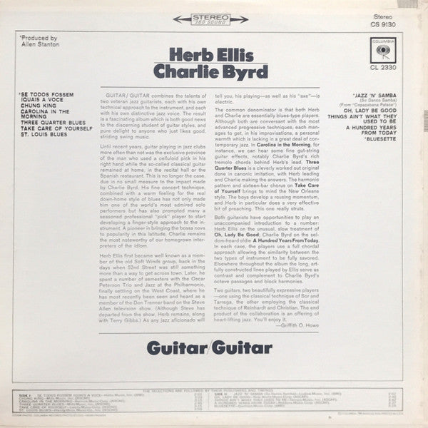 Herb Ellis & Charlie Byrd - Guitar/Guitar - VG+ LP Record 1965 Columbia USA Vinyl - Latin Jazz / Bossa Nova - Shuga Records