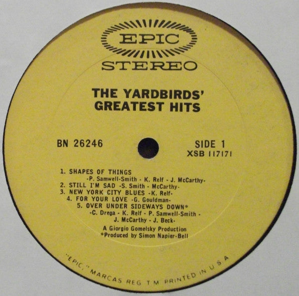 The Yardbirds - The Yardbirds' Greatest Hits - VG+ LP Record 1967 Epic USA Original Vinyl - Garage Rock / Psychedelic Rock / Mod / Blues Rock - Shuga Records