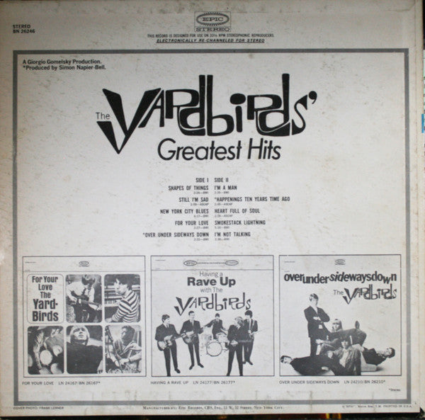 The Yardbirds - The Yardbirds' Greatest Hits - VG+ LP Record 1967 Epic USA Original Vinyl - Garage Rock / Psychedelic Rock / Mod / Blues Rock - Shuga Records