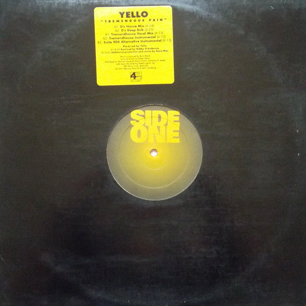 Yello - Tremendous Pain - Mint- 12" Single Record 1995 USA 4th & Broadway Promo Yellow Transparent Vinyl & Insert - Synth-pop / Electro - Shuga Records