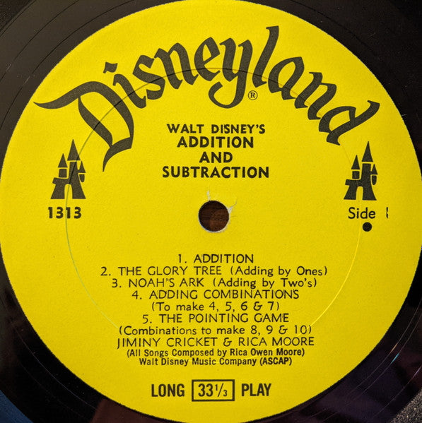 Jiminy Cricket & Rica Moore - Addition And Subtraction - VG+ LP Record 1973 Walt Disney Disneyland USA Vinyl - Children's / Educational - Shuga Records