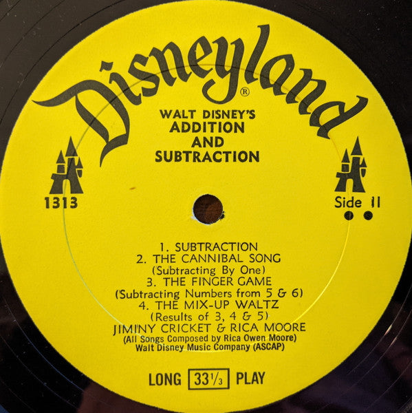 Jiminy Cricket & Rica Moore - Addition And Subtraction - VG+ LP Record 1973 Walt Disney Disneyland USA Vinyl - Children's / Educational - Shuga Records