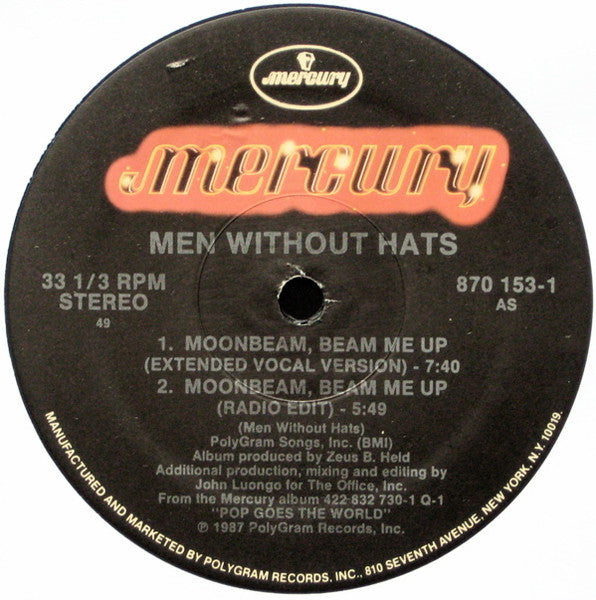Men Without Hats – Moonbeam - Mint- 12" Single Record 1988 Mercury USA Vinyl - Synth-pop