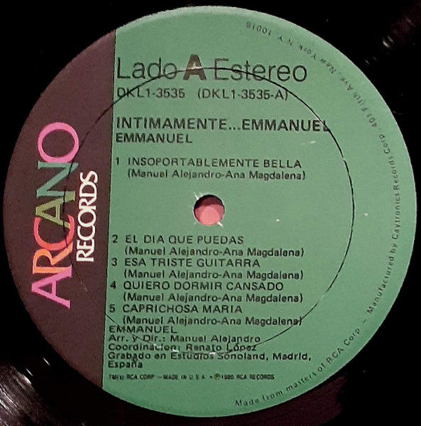 Emmanuel - Intimamente... - VG+ LP Record 1980 Arcano USA Vinyl - Latin Pop - Shuga Records